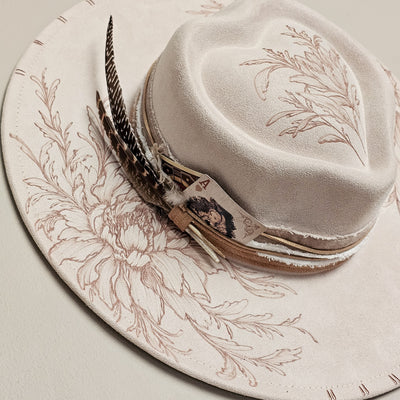 Whimsical Love || Ivory Suede Burned Wide Brim Heart Hat