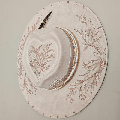 Whimsical Love || Ivory Suede Burned Wide Brim Heart Hat
