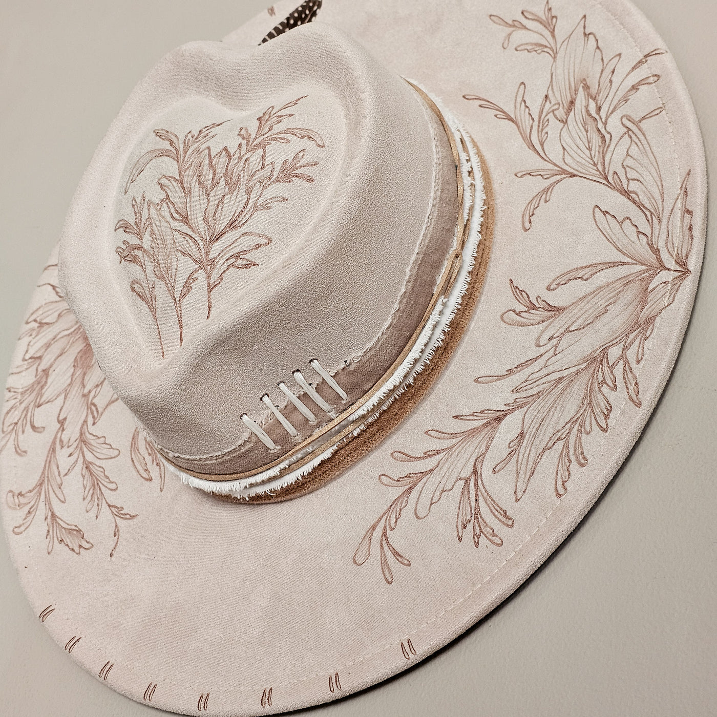 Whimsical Love || Ivory Suede Burned Wide Brim Heart Hat