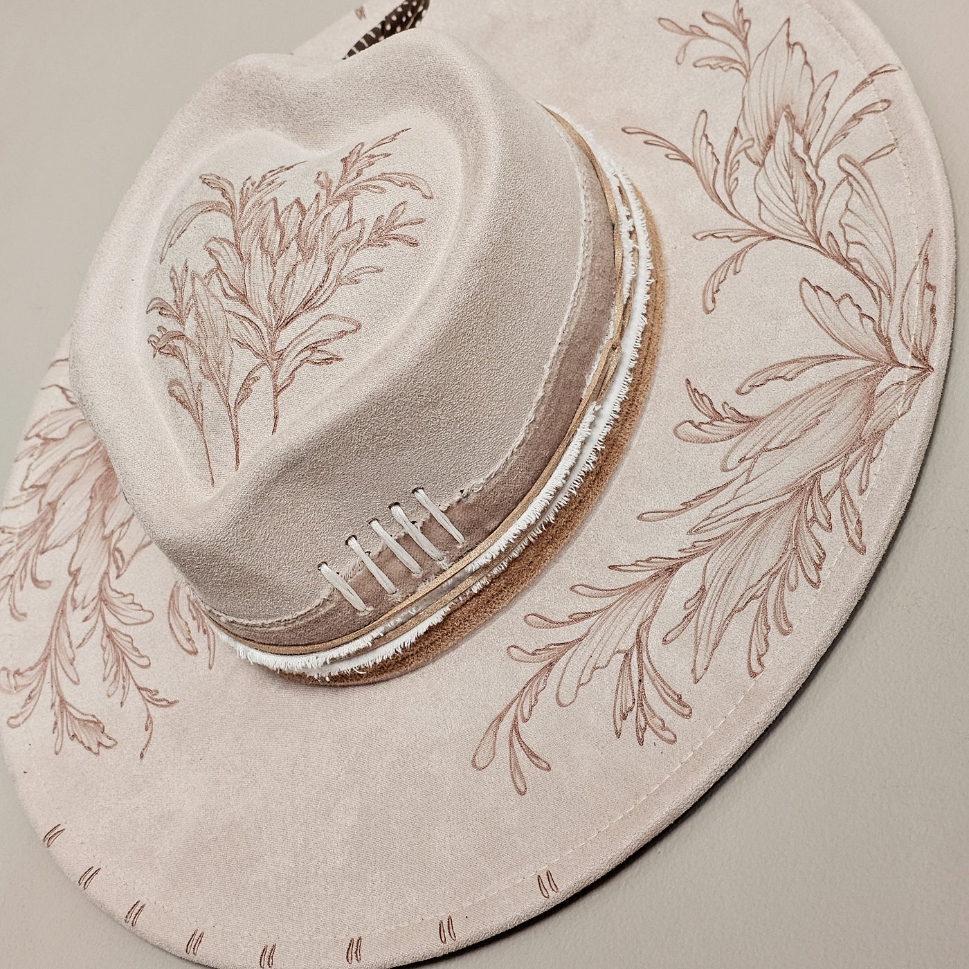 Whimsical Love || Ivory Suede Burned Wide Brim Heart Hat