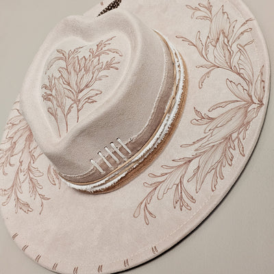 Whimsical Love || Ivory Suede Burned Wide Brim Heart Hat