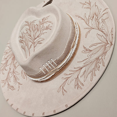 Whimsical Love || Ivory Suede Burned Wide Brim Heart Hat