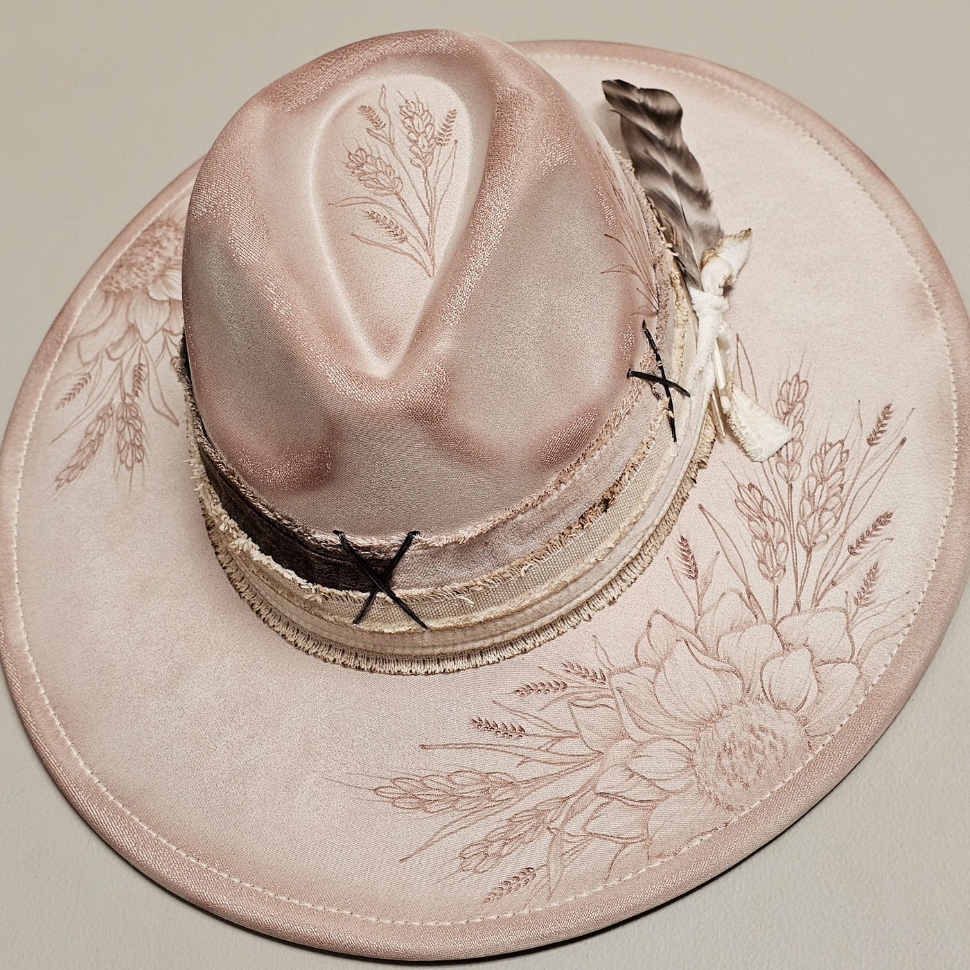 Topeka || Tan Suede Burned Wide Brim Hat