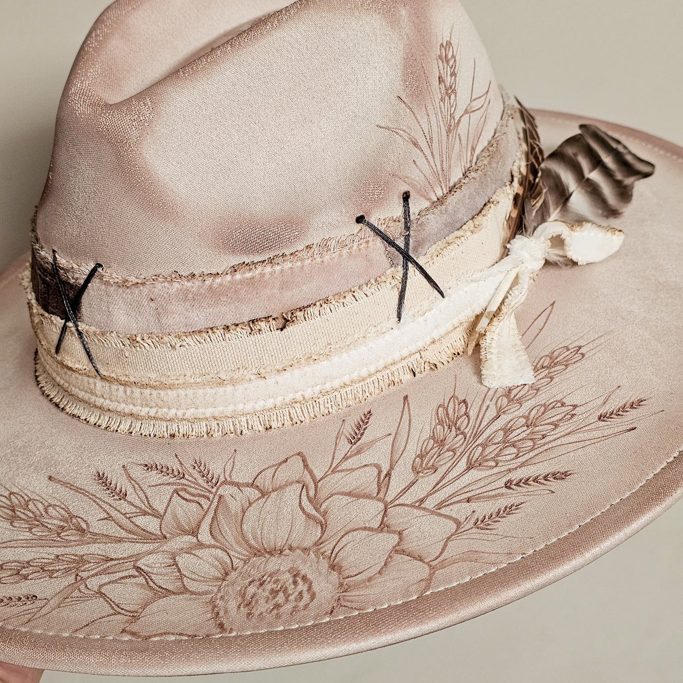 Topeka || Tan Suede Burned Wide Brim Hat