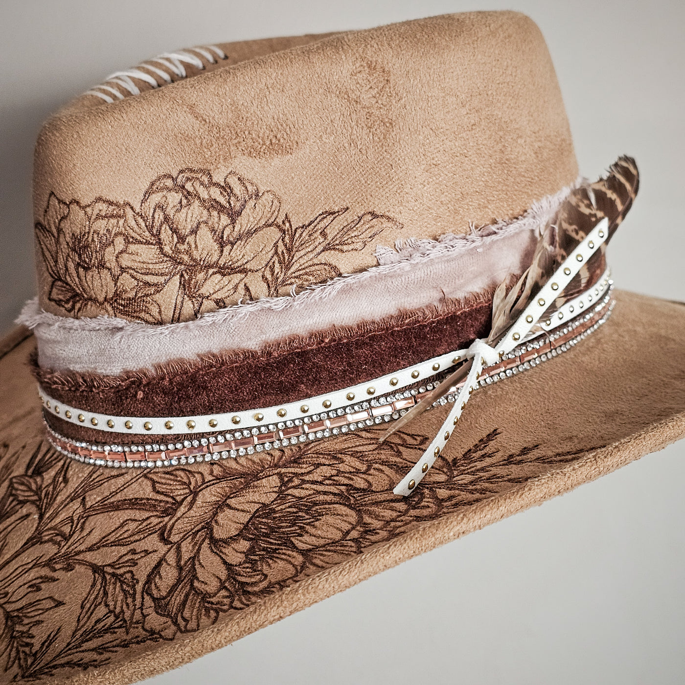 Nashville || Medium || Tan Burned Cowboy Style Hat