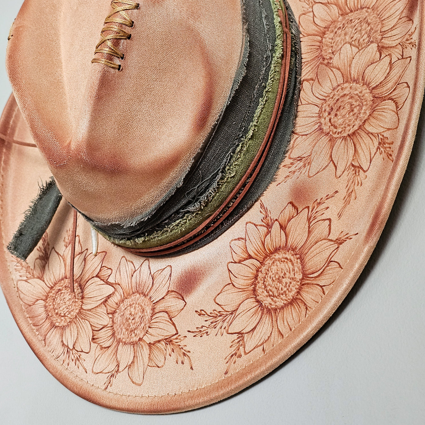 Rustic Sunflower || Tan Suede Burned Wide Brim Hat