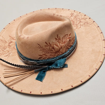 Isn't She Lovely || Tan Suede Burned Wide Brim Hat