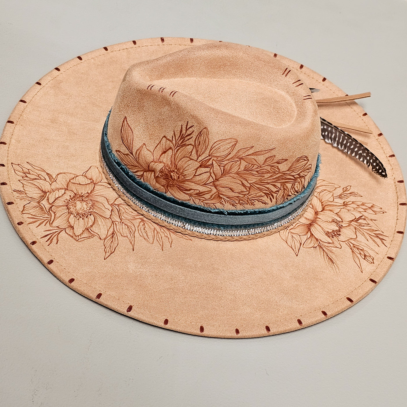 Isn't She Lovely || Tan Suede Burned Wide Brim Hat