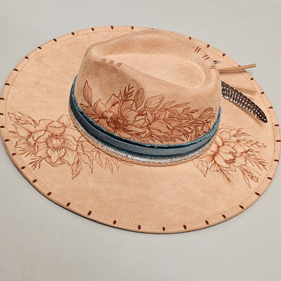 Isn't She Lovely || Tan Suede Burned Wide Brim Hat