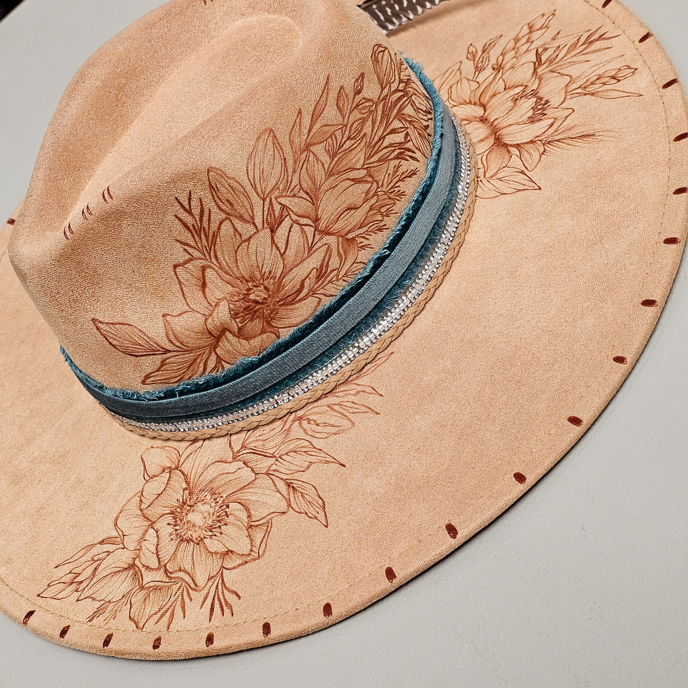 Isn't She Lovely || Tan Suede Burned Wide Brim Hat