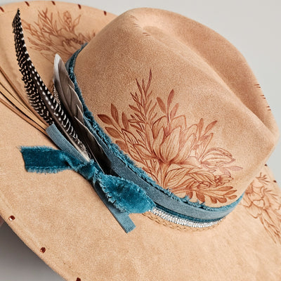 Isn't She Lovely || Tan Suede Burned Wide Brim Hat