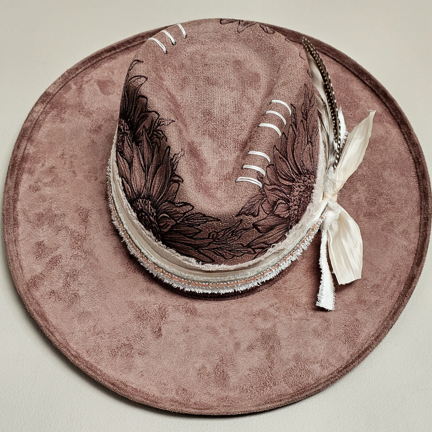 Sunflower Crown |M| Mocha Suede Burned Wide Stiff Brim/ Pencil Brim Hat