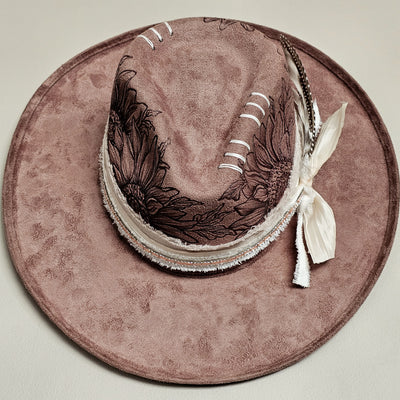 Sunflower Crown |M| Mocha Suede Burned Wide Stiff Brim/ Pencil Brim Hat