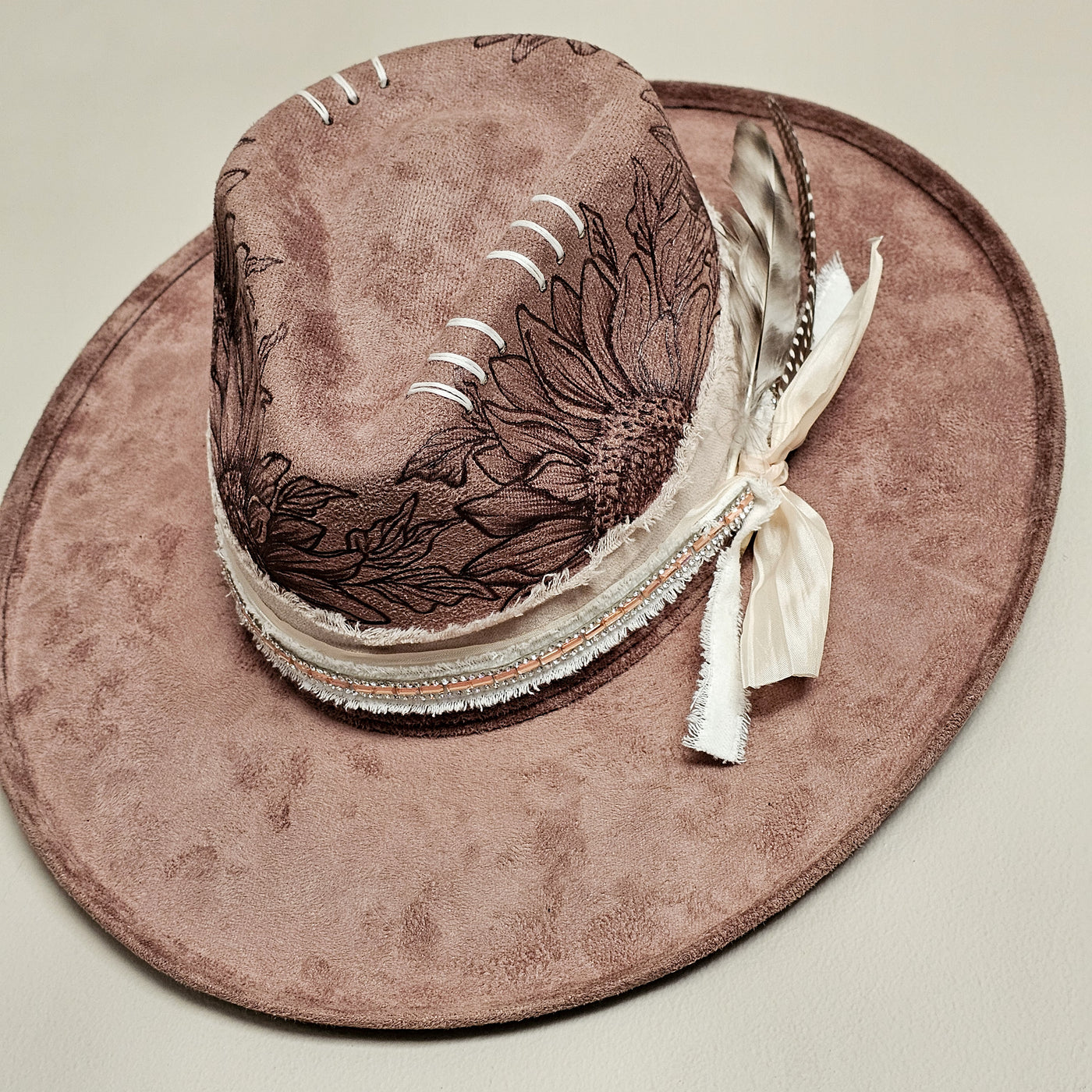 Sunflower Crown |M| Mocha Suede Burned Wide Stiff Brim/ Pencil Brim Hat