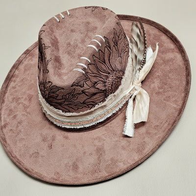 Sunflower Crown |M| Mocha Suede Burned Wide Stiff Brim/ Pencil Brim Hat