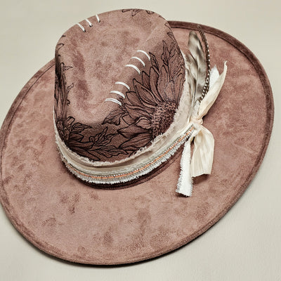 Sunflower Crown |M| Mocha Suede Burned Wide Stiff Brim/ Pencil Brim Hat