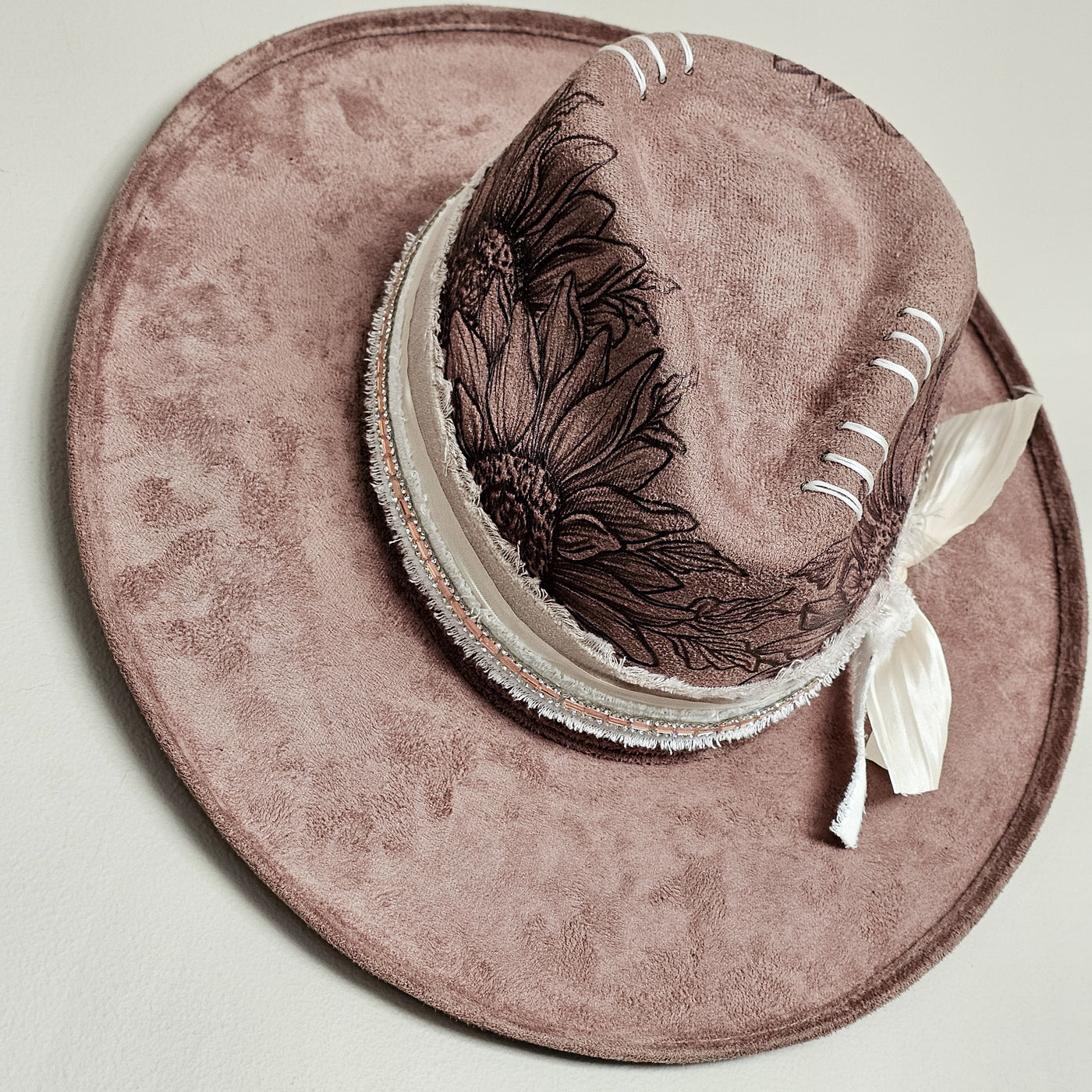 Sunflower Crown |M| Mocha Suede Burned Wide Stiff Brim/ Pencil Brim Hat
