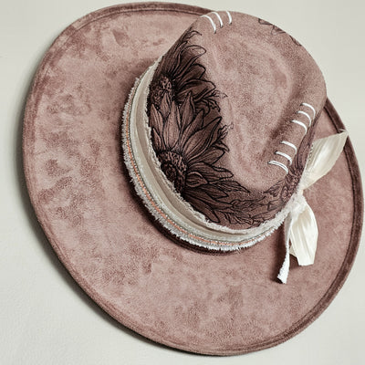 Sunflower Crown |M| Mocha Suede Burned Wide Stiff Brim/ Pencil Brim Hat