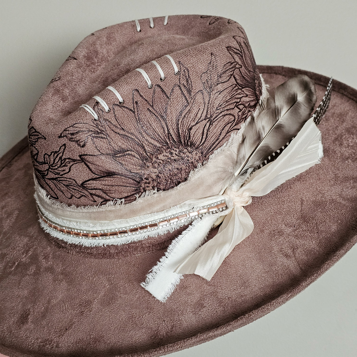 Sunflower Crown |M| Mocha Suede Burned Wide Stiff Brim/ Pencil Brim Hat