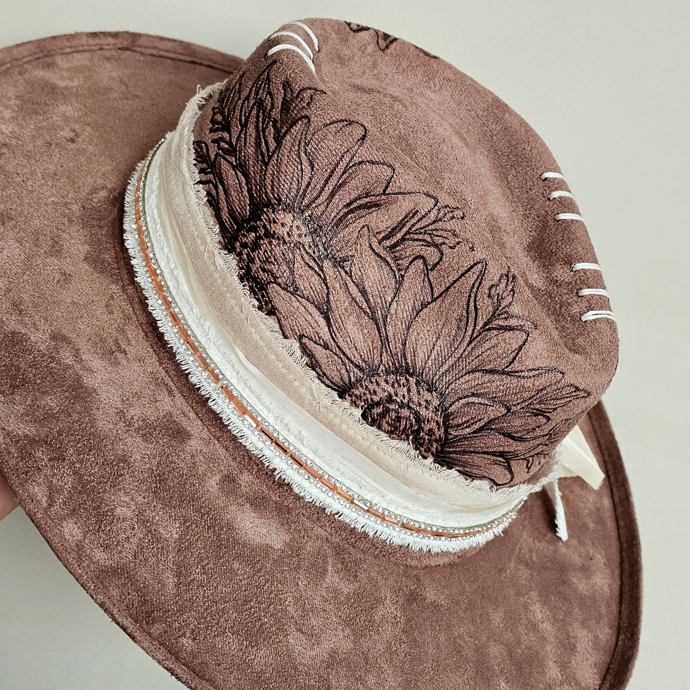 Sunflower Crown |M| Mocha Suede Burned Wide Stiff Brim/ Pencil Brim Hat