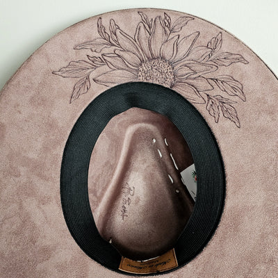 Sunflower Crown |M| Mocha Suede Burned Wide Stiff Brim/ Pencil Brim Hat