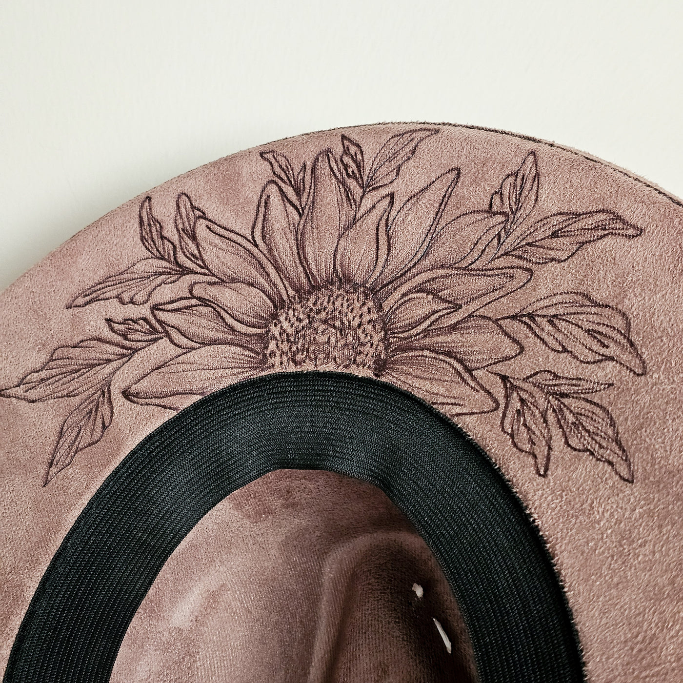 Sunflower Crown |M| Mocha Suede Burned Wide Stiff Brim/ Pencil Brim Hat
