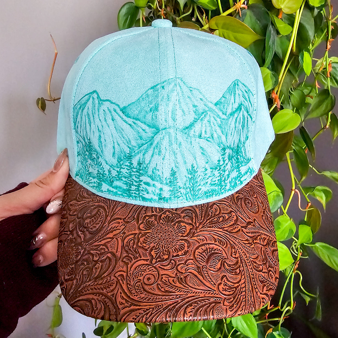 The Rockies || Mint Suede Baseball Style Hat || Freehand Burned