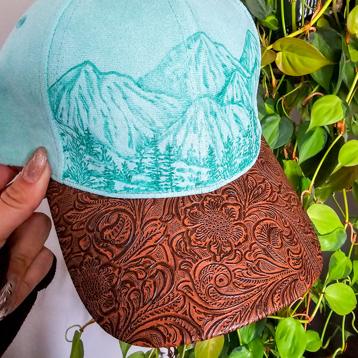 The Rockies || Mint Suede Baseball Style Hat || Freehand Burned