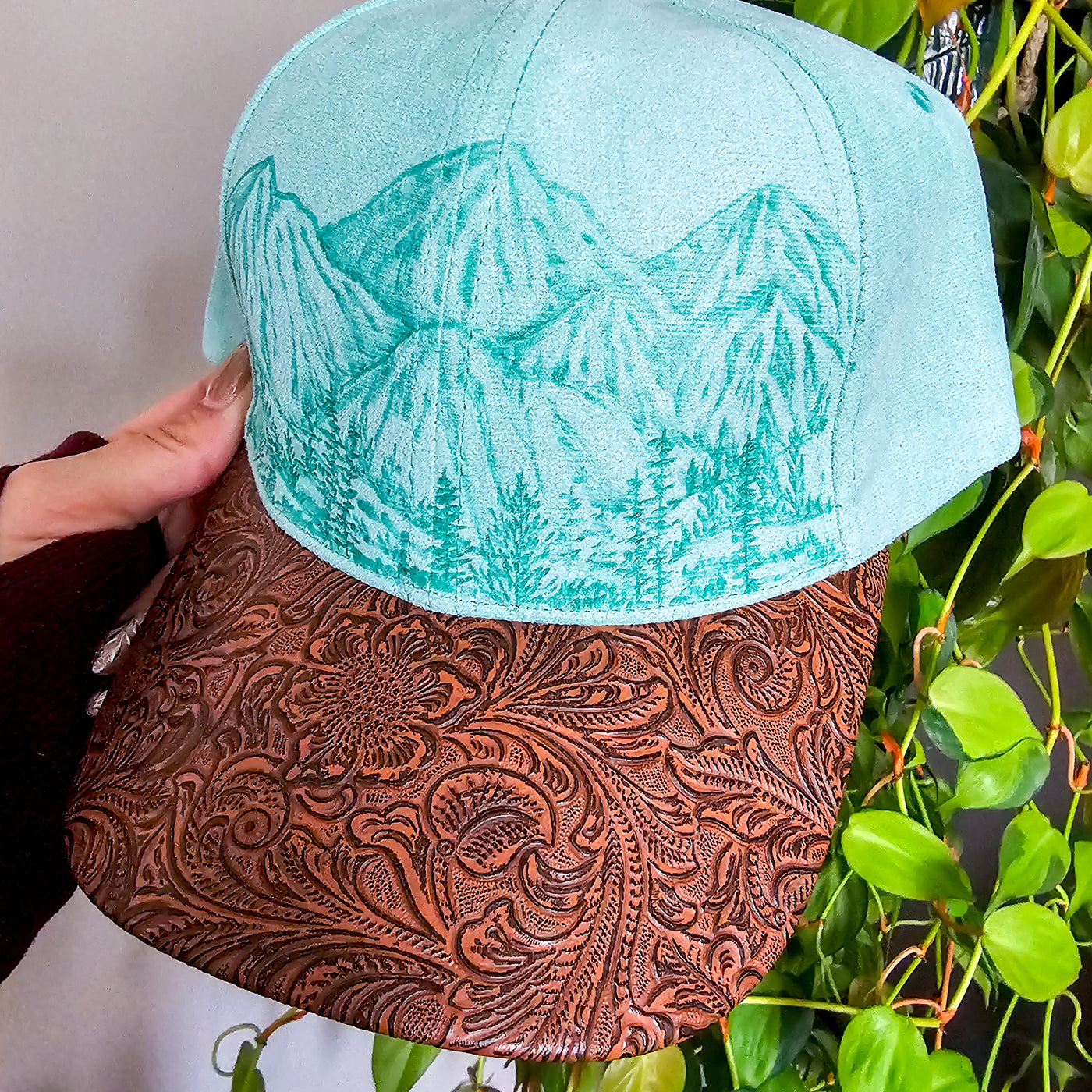 The Rockies || Mint Suede Baseball Style Hat || Freehand Burned