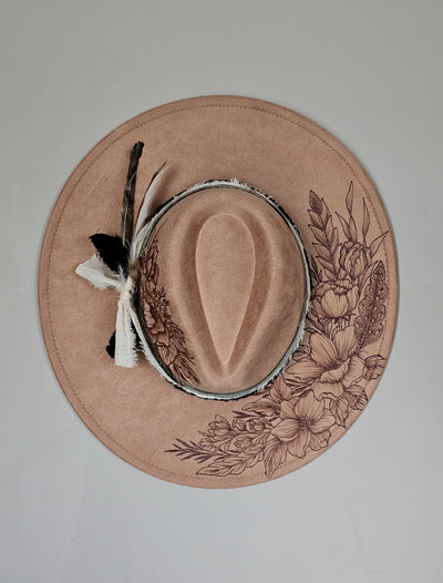 Feathered Fancy || Tan Suede Burned Wide Brim Hat – Little  display picture 3