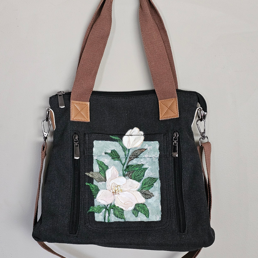 Magnolia Market || Charcoal Gray Canvas Hand Painted Tote Bag