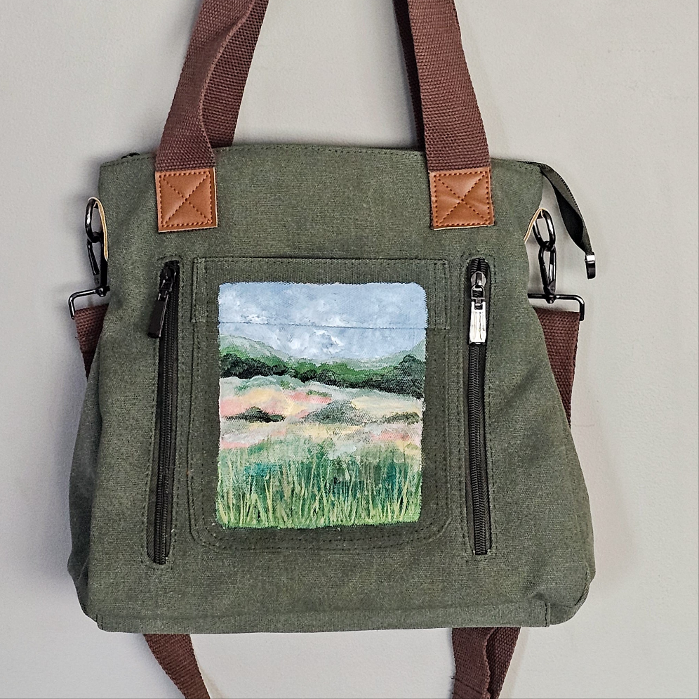 Prairie Views  || Sage Green Canvas Hand Painted Tote Bag