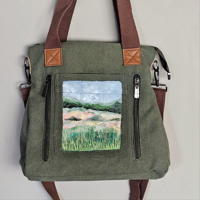 Prairie Views  || Sage Green Canvas Hand Painted Tote Bag