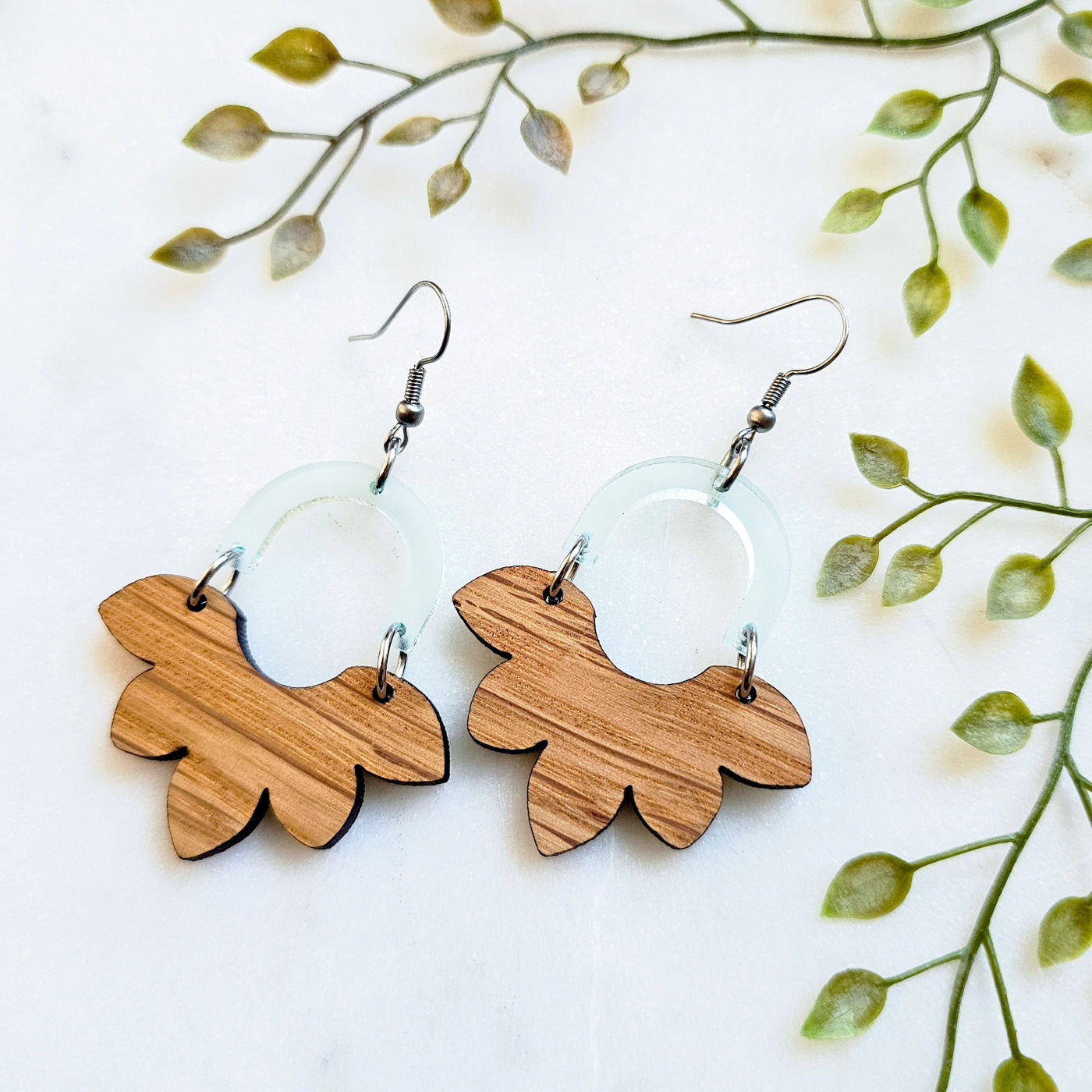 Acrylic + Wood Floral Earrings