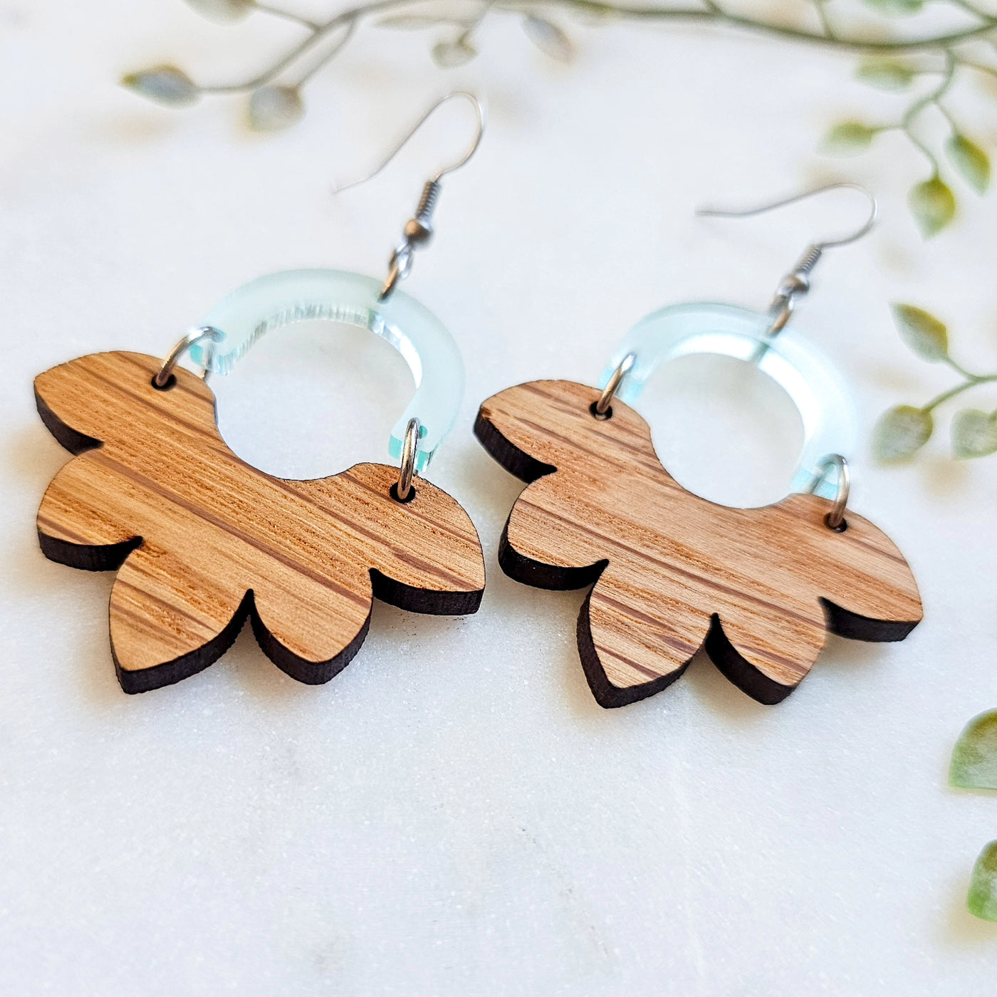 Acrylic + Wood Floral Earrings