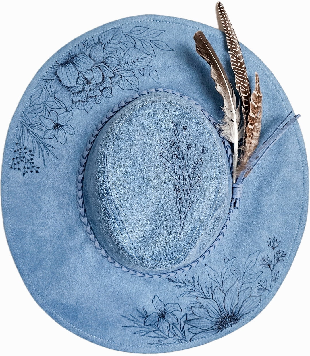 Blue Suede Spring || Denim Blue Suede Burned Wide Brim Floppy Hat