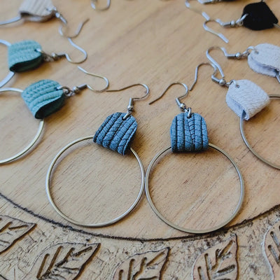 Leather + Steel Hoop Drop Earrings