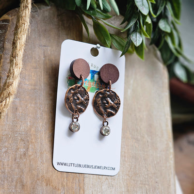 Rustic Copper + Wood + Metal Stud Earrings