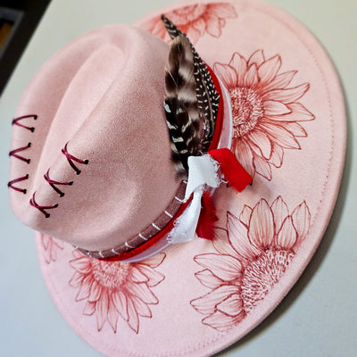 Pretty in Pink || Light Pink Suede Freehand Burned Wide Brim Hat