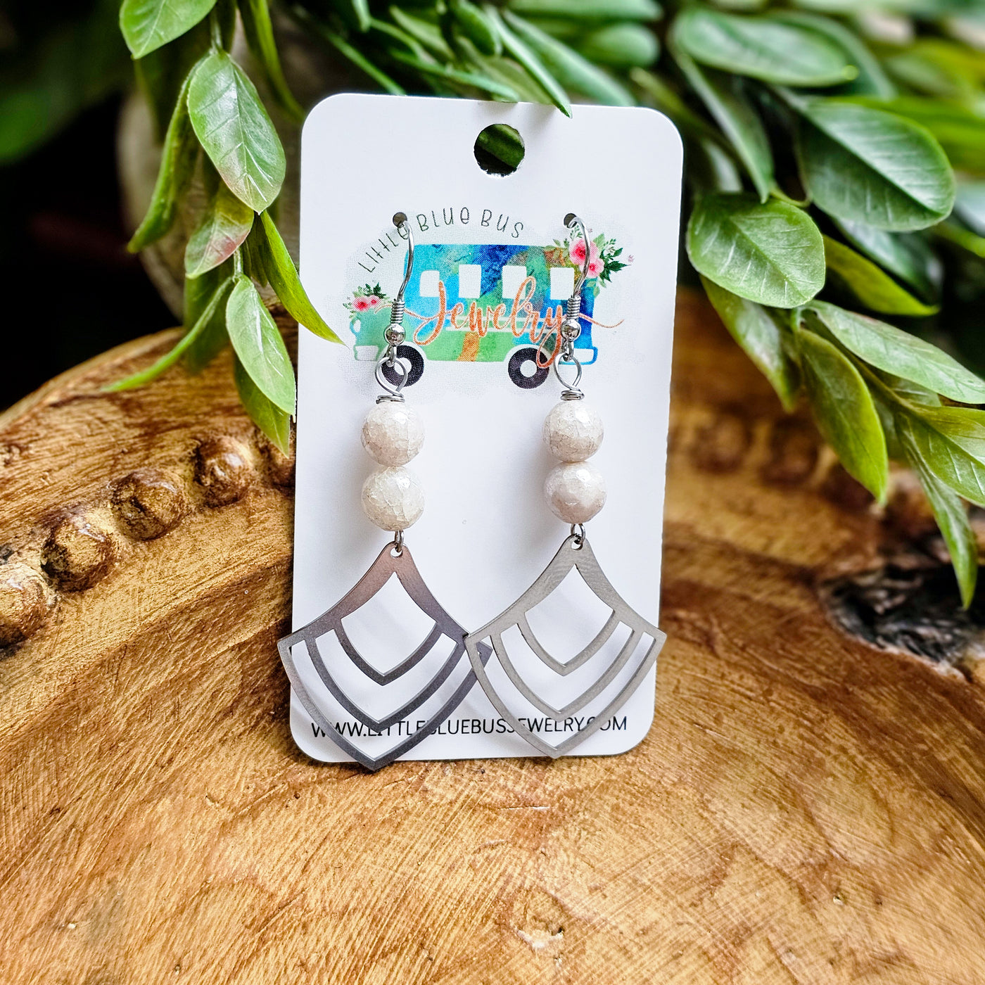 Opalized Faceted Glass + Steel Drop || Earrings