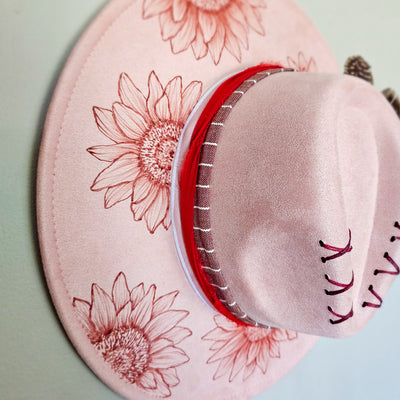 Pretty in Pink || Light Pink Suede Freehand Burned Wide Brim Hat