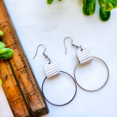 Leather + Steel Hoop Drop Earrings