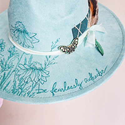 Be Fearlessly Authentic || Aqua Blue Suede Burned Wide Brim Hat