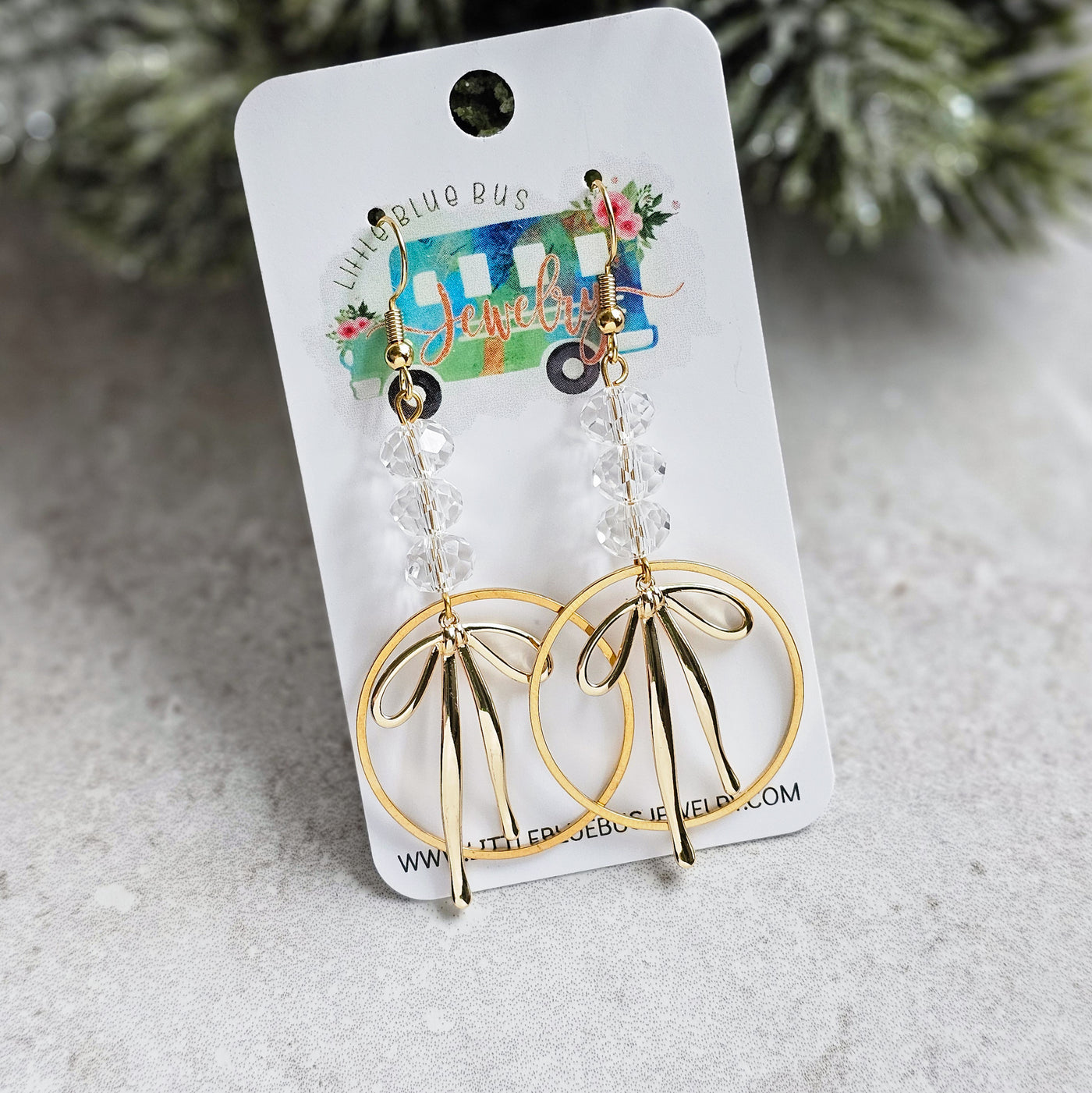 Crystal + Golden Bows || Earrings
