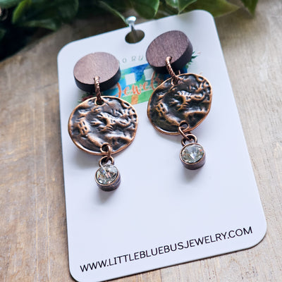 Rustic Copper + Wood + Metal Stud Earrings