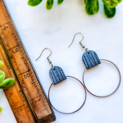 Leather + Steel Hoop Drop Earrings