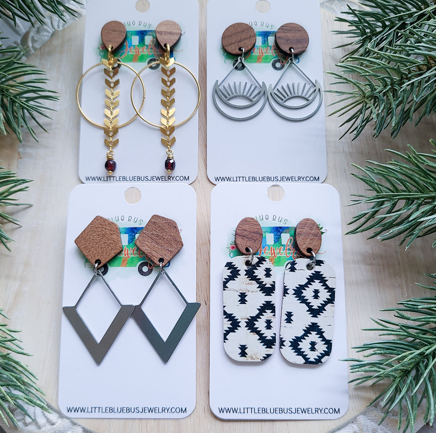 Aztec Print Cork + Oval Wood Post Earrings