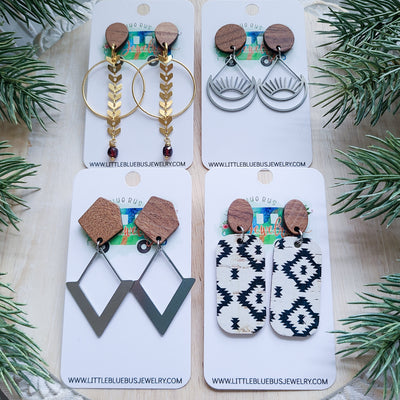 Round Wood + Steel Post Earrings