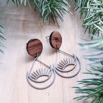 Round Wood + Steel Post Earrings