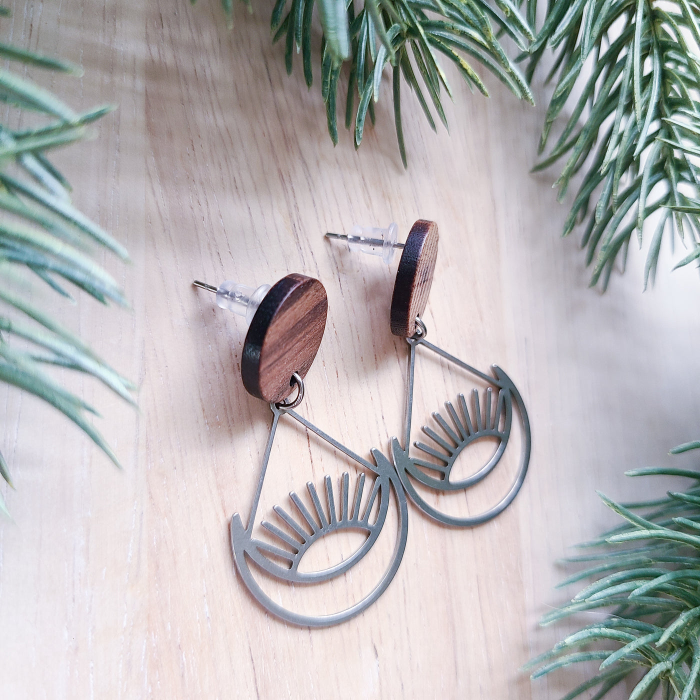 Round Wood + Steel Post Earrings